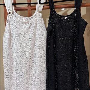 White and Black Crochet Beach Coverup Dresses